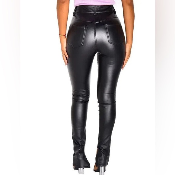 Black Flared Vegan Leather Pants - Picture 1 of 5